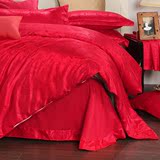 天丝贡缎提花婚庆四件套床品套件欧式结婚大红4件套被罩被单包邮