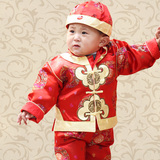 中国风男童春秋季唐装小孩礼服套装红色宝宝1周岁生日抓周服特价