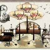 中式仿古灯具餐厅吊灯古典茶楼艺术荷花国画宫灯创意手绘布艺灯笼