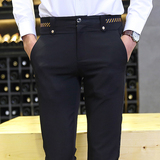 长裤修身男士O型裤新款加绒小脚修身型黑色原创设计师休闲裤1801
