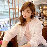 minsshop韩国女装代购 2016夏季新款亮片花边蕾丝内衬夹克衫外套
