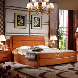 现代中式全实木床1.8米双人高档卧室家具橡木床1.5M高箱储物婚床
