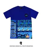 GRAF™ Classic 经典半身印花高级剪裁海洋蓝色绣章长颈鹿T恤