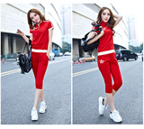 高端运动套装女夏16新款韩版时尚短袖七分中裤休闲服品牌跑步卫衣