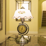 美式台灯卧室床头灯复古中式带钟表可调光装饰玻璃客厅老上海包邮