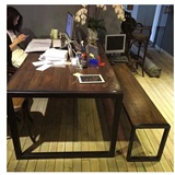 铁艺美式乡村电脑桌复古实木办公桌椅组合西餐厅星巴克咖啡厅桌椅