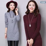 2016新款韩版女装羊毛衫宽松套头针织衫中长款半高领毛衣打底衫