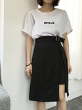 FANGGER荒荒 韩国小设计金属扣不规则开叉半身裙短裙