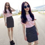 新款韩版女装半身裙两件套 甜美运动时尚短袖T恤纯棉包臀裙子套装