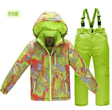 儿童滑雪服套装加厚 男童女童滑雪服两件套防水户外滑雪衫防寒衣