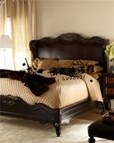 法式新古典实木雕花双人床 复古欧式真皮床婚床仿古别墅卧室家具
