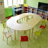 儿童家具 幼儿园宝宝游戏学习桌椅 实木美术培训 学生拼接课桌椅