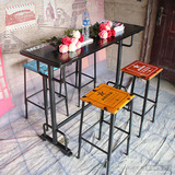 美式loft复古实木吧台桌椅 吧凳休闲桌椅组合酒吧桌椅茶桌咖啡桌