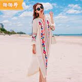 泰国海边度假民族风刺绣沙滩裙连衣裙 修身高端波西米亚仙女长裙