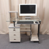 华可钢化玻璃电脑桌台式家用简约现代环保书桌书架写字学习桌704