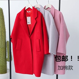 冬季新款韩版红色翻领坎肩加棉加厚茧型呢子大衣中长款大衣外套女