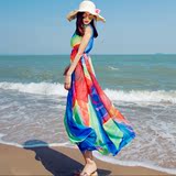 2016夏季海边度假绚彩波西米亚长裙沙滩裙无袖中长款雪纺连衣裙潮