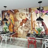 个性复古艺术抽象人物壁画酒吧KTV创意酒店壁纸街舞工作室墙纸
