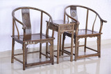 中式明式仿古红木家具 鸡翅木太师椅3件套 实木圈椅 围椅子