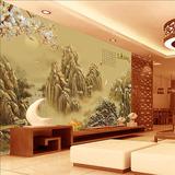 中式古典国画山水玉兰花3D浮雕客厅电视背景墙纸壁纸无缝大型壁画