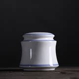 手工蓝边玄纹茶叶罐子 陶瓷器小号双线茶仓 青花瓷茶缸密封储存罐