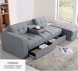 布艺沙发床 日式多功能中小户型沙发床 储物双人折叠组合沙发床