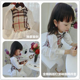 韩版0-1234女宝宝女童春装假两件衫裙全棉大牌格子花边衬衣套头衫