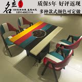 实木火锅桌定做韩式烧烤火锅一体桌 实木碳化仿古工业风火锅桌椅