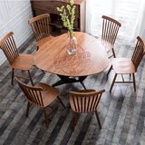 现代简约美式铁艺复古实木餐桌椅组合6人圆形饭店西餐厅餐桌椅