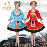 新款苗族舞蹈表演服装少数民族彝族土家族短袖短裙演出服装女成人