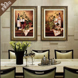 欧式餐厅装饰画 两联红酒挂画 餐桌背景墙画壁画简欧有框画宾馆画