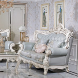 欧式真皮沙发123组合 法式古典奢华实木别墅客厅大沙发高档蓝色