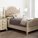 现货美式实木床欧式复古床 白色布艺婚床卧室家具1.8米双人软包床