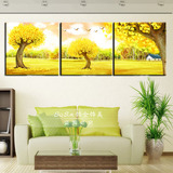 风景挂画黄树林装饰画酒店背景画沙发墙面画客厅无框画三联画现代