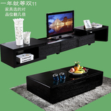 现代简约宜家黑色橡木实木小户型厅柜 可伸缩电视柜茶几组合地柜