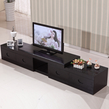 现代左右黑色橡木可伸缩电视柜实木地柜小户型厅柜电视柜茶几组合