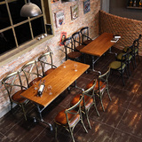 工业风餐厅桌椅 欧式主题餐厅甜品店桌椅组合 复古咖啡厅酒吧餐椅