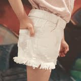 女童短裤夏季新款韩版松紧腰白色碎边裤子儿童装韩国时尚裤子夏装