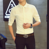 衬衫男修身短袖韩版潮商务休闲中袖白色夏季发型师五分袖半袖衬衣