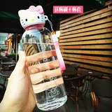 凯蒂猫透明Hello Kitty便携玻璃杯水杯创意水瓶带盖杯子可爱女