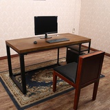 简约现代钢木台式电脑桌简易实木办公桌复古做旧环保书桌带主机托