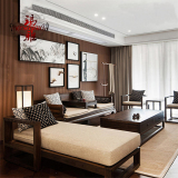 中式沙发 现代简约客厅新中式实木沙发组合 布艺仿古样板房家具