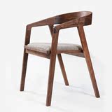 美式乡村胡桃木餐椅实木软包椅简约现代扶手椅曲木椅白椿木书桌椅