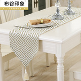 简约现代几何桌旗长条餐桌桌布北欧宜家白色布艺装饰电视柜盖布巾