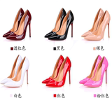 最新大红超高跟女式鞋尖头细跟浅口单鞋8-12厘米漆皮夜店性感婚鞋