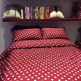 纯棉美式简约贡缎床上用品 埃及长绒棉婚庆红色心形四件套 床单款