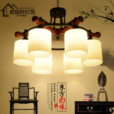 实木吊灯吸顶灯两用客厅卧室餐厅新中式美式会所别墅工程木头灯具