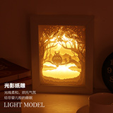 龙猫创意设计光影纸雕剪影纸雕灯DIY智能小夜灯礼物台灯遥控灯