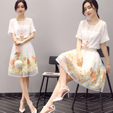 2016夏季新款女装韩版显瘦雪纺两件套装连衣裙中裙时尚名媛A字裙