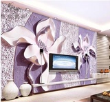 现代唯美3d立体浮雕紫色花卉电视背景墙壁纸   客厅沙发大型壁画